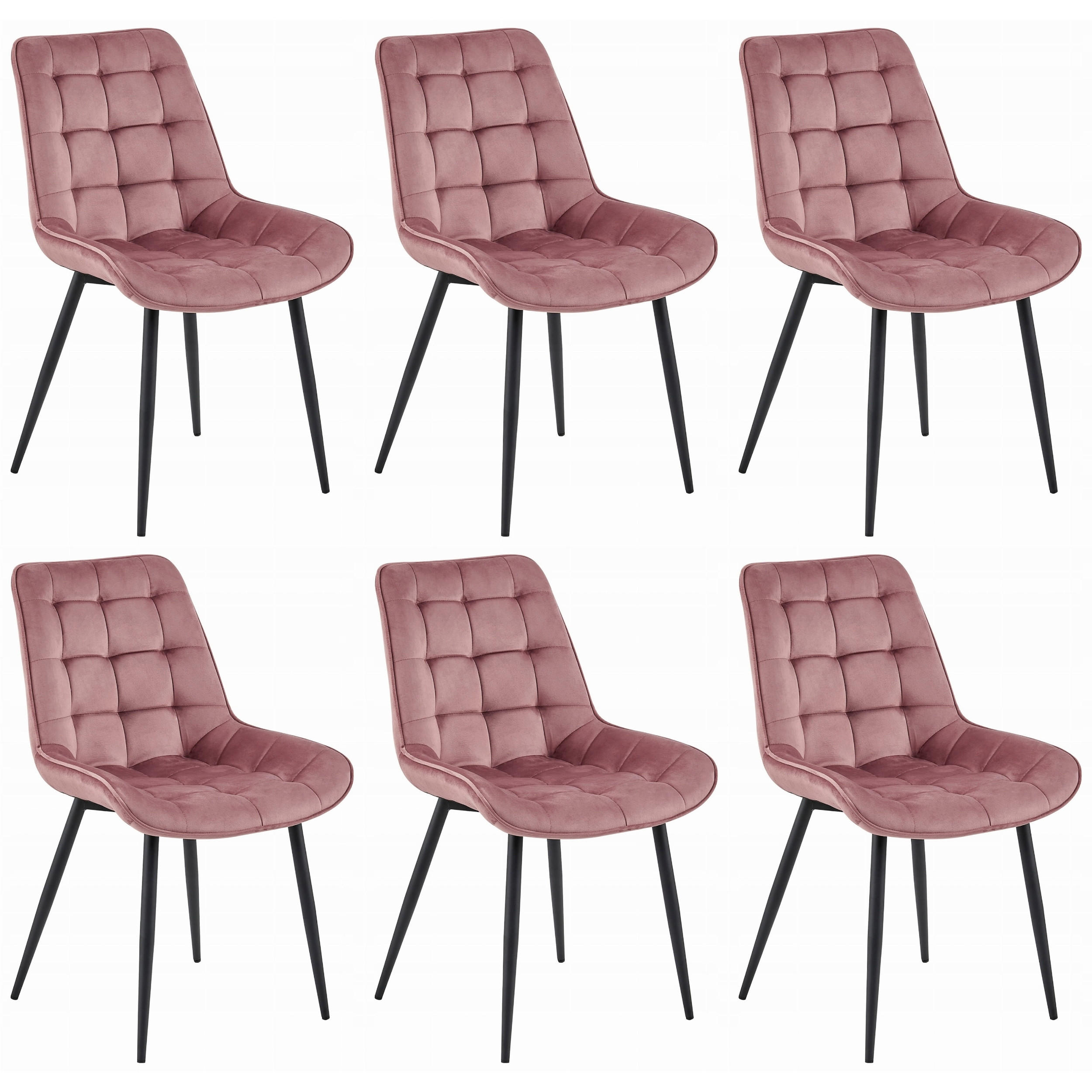 STUHL BARDI 6-er Set, Rosa, Schwarz, mit Samtstoff gepolstert - Grün, Textil/Metall (43/90/51cm) - Komodee