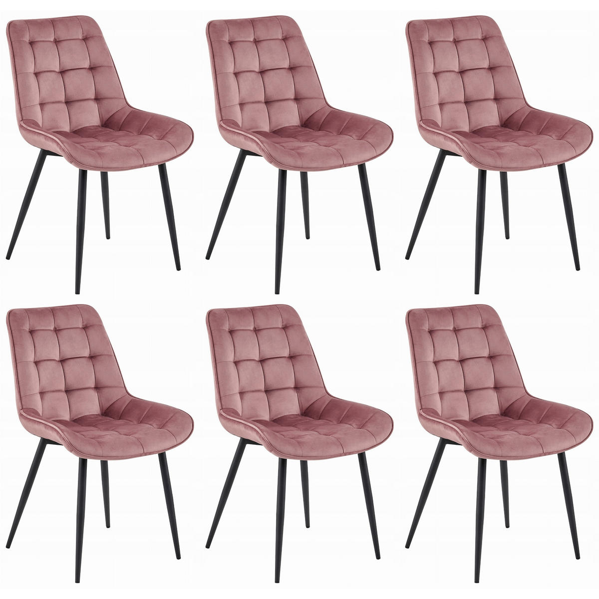 STUHL BARDI 6-er Set, Rosa, Schwarz, mit Samtstoff gepolstert - Grün, Textil/Metall (43/90/51cm) - Komodee