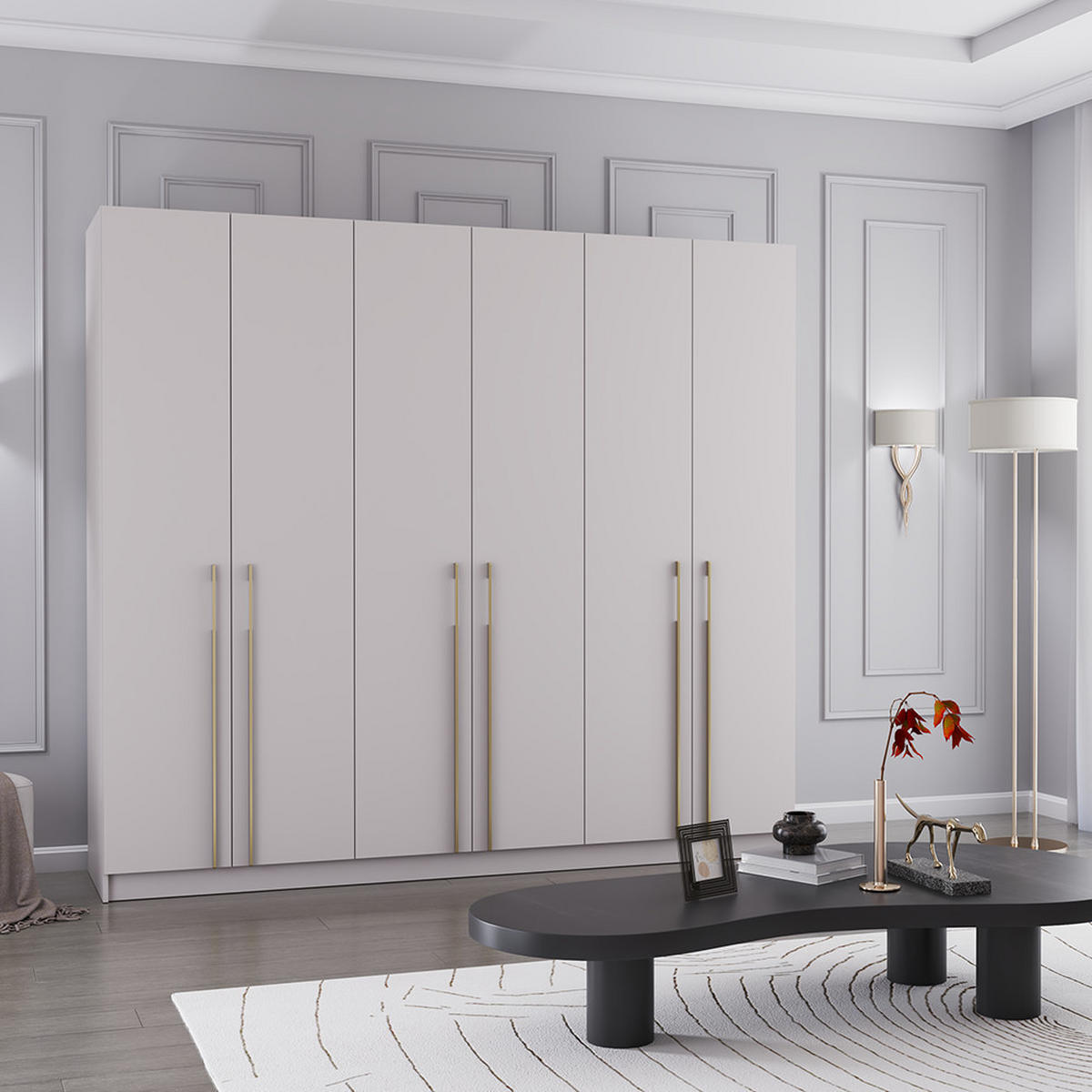 DREHTÜRENSCHRANK ROSA 6D 230/210/57 cm 6-türig Kaschmir - Kaschmir/Goldfarben, Holzwerkstoff/Metall (230/57/210cm) - imoebel24