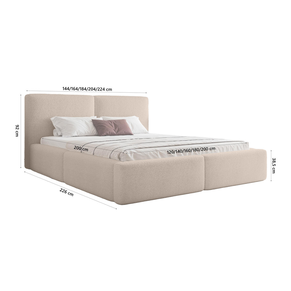 POLSTERBETT NUVARI 180x200 cm, Beige - Beige, Textil (200/180cm) - Fedve