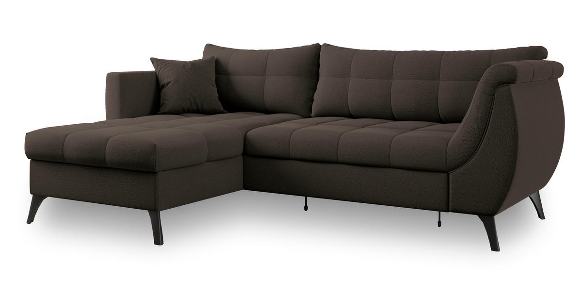 ECKSOFA MOLLIS Braun Geflochtener-Stoff mit Schlaffunktion - Braun, Holz (241/154cm) - MASSENO