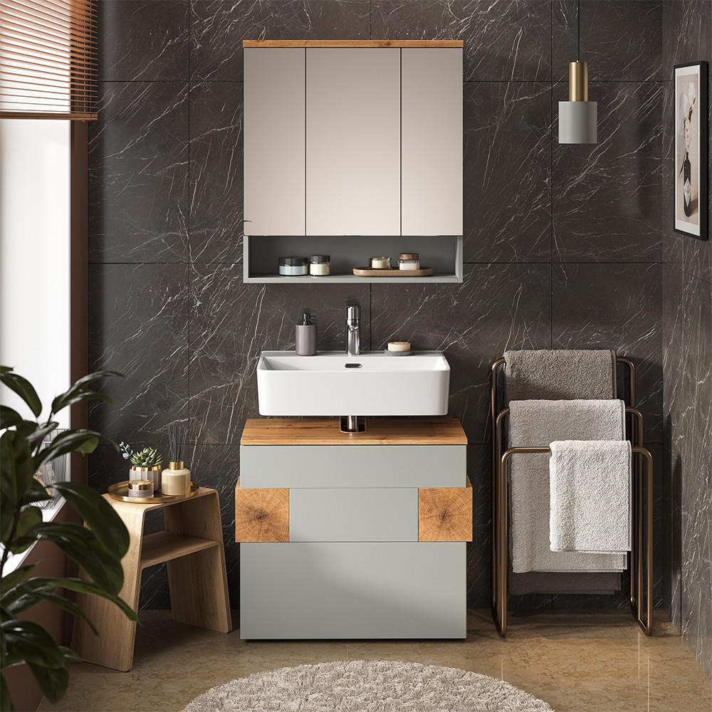 Thumbnail - Vicco Badmöbel-Set, Grau, Hellgrau, Holzwerkstoff, nicht einzeln stellbar,Rechteckig, 70x64.5x37 cm, Badezimmer, Badmöbe...