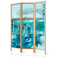 PARAVENT Japanischer 3-tlg 135x172 cm Blumen Abstraktion - Blau, Holz/Textil (135/172/3cm) - Muralo