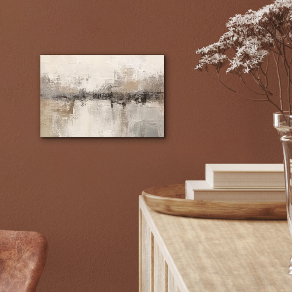 KOVOVÝ OBRAZ Moderné umenie - Abstraktné - Béžové 30x20 cm - béžová, kov (30/20cm) - MuchoWow