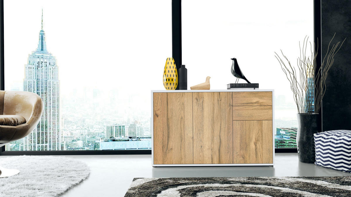 KOMMODE Ben Front in Eiche Nature - Eichefarben, Holzwerkstoff (117/74/36cm) - Vladon