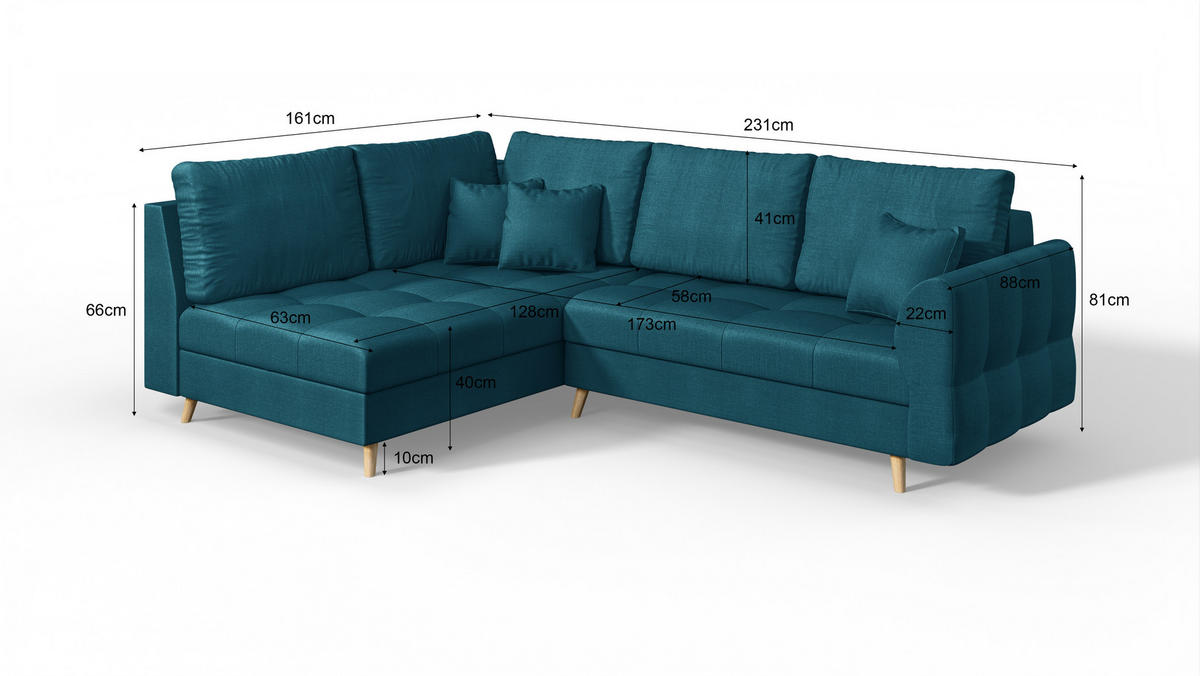 ECKSOFA MIT HOCKER Lorine Mikrofaser Blau - Blau/Hellbraun, Buchenholz/Textil (231/161cm) - S-Style Möbel