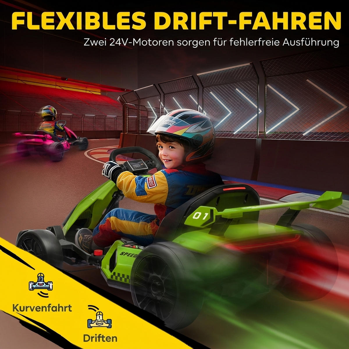 KINDER-DRIFT-KART Kunststoff Metall Grün - Grün, Kunststoff (120/76/53.5cm) - HOMCOM