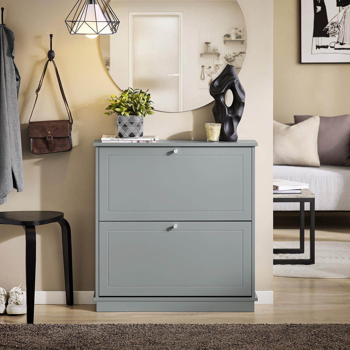 SCHUHSCHRANK Grau - Grau, Holzwerkstoff (76/79/18cm) - SoBuy