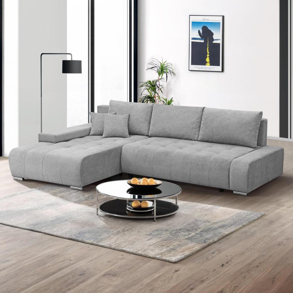 ECKSOFA Draco L hellgrau links - Chromfarben/Hellgrau, Textil/Metall (267/186cm) - Beautysofa