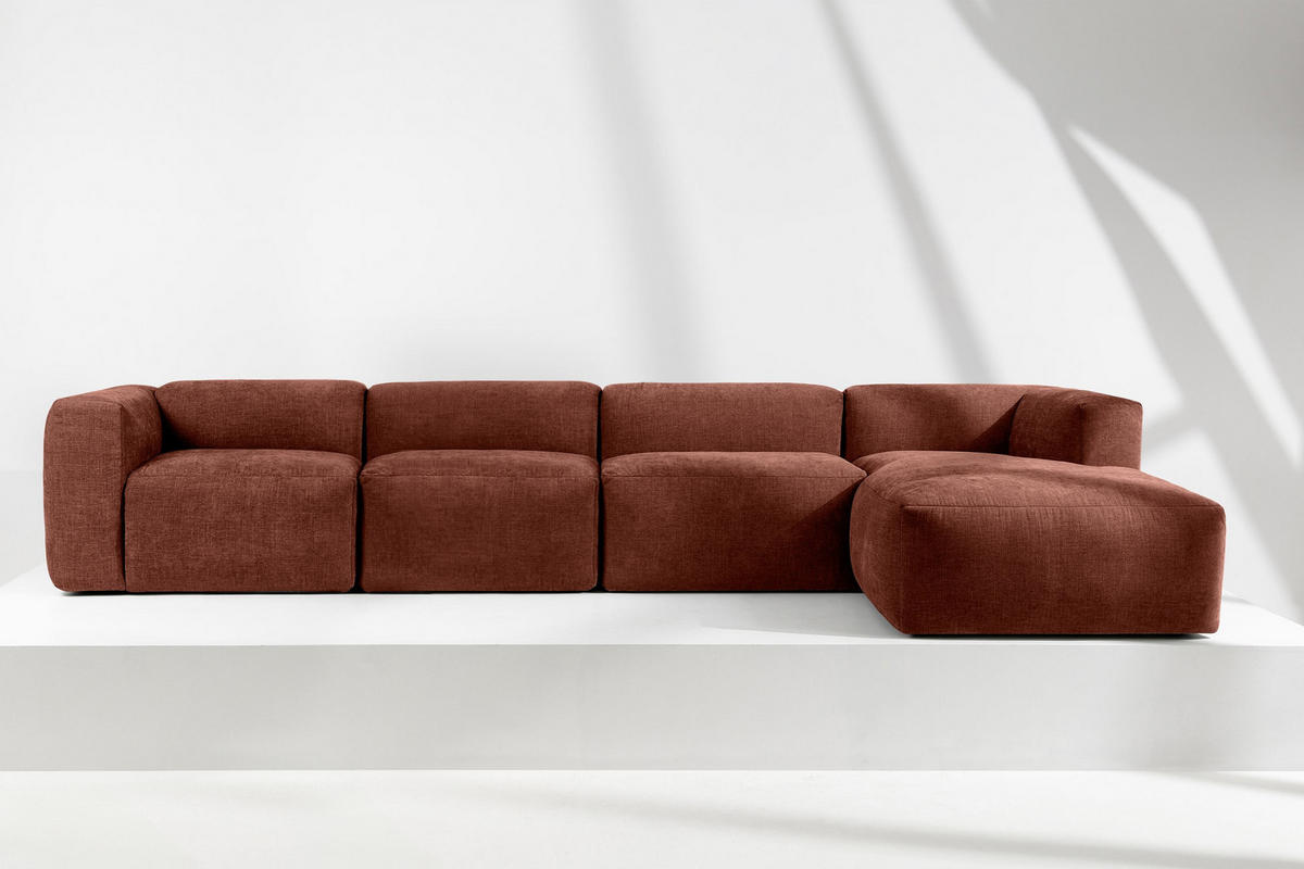 ECKMODULSOFA-RECHTS BUFFO 6-Sitzer mit extrem weicher Sitzfläche, Gewebestoff, orange - Dunkelorange, Textil (377/180cm) - KONSIMO®