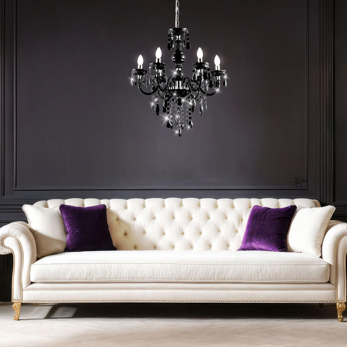 LED KRONLEUCHTER Acryldekor Schwarz mit Kristallen - Schwarz, Metall (44/44/128cm) - Globo Lighting