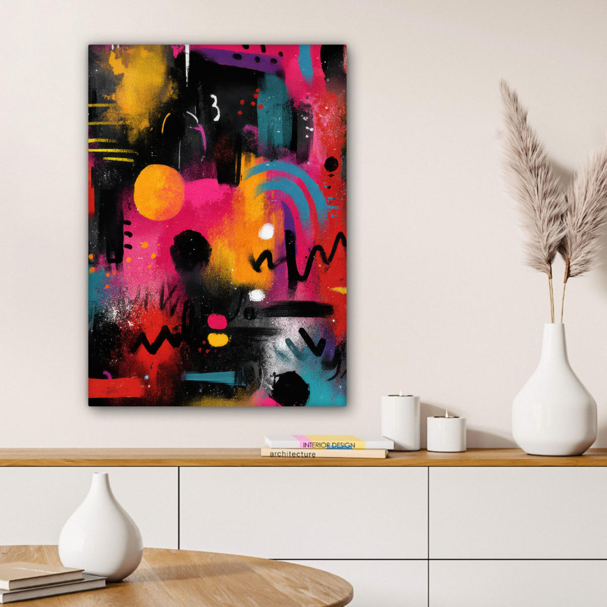 LEINWANDBILD Farbflächen - Formen - Bunt - Abstrakt Wandbild Wohnzimmer 60x80 cm - Pink, Textil (60/80cm) - MuchoWow