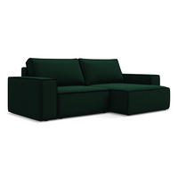 ECKSOFA mit Schlaffunktion Samt Stoff Grün - Dunkelgrün/Schwarz, Kunststoff/Textil (257/148cm) - Makamii