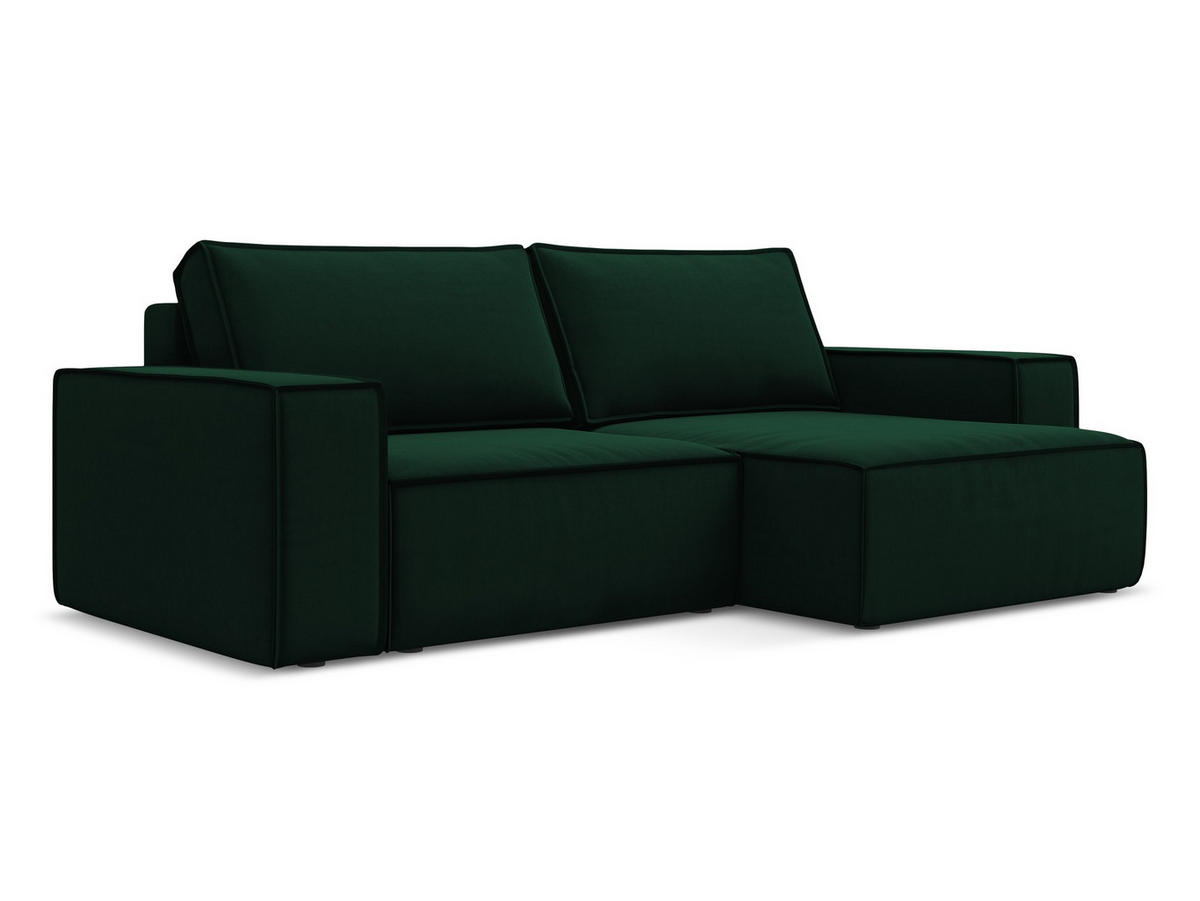 ECKSOFA mit Schlaffunktion Samt Stoff Grün - Dunkelgrün/Schwarz, Kunststoff/Textil (257/148cm) - Makamii