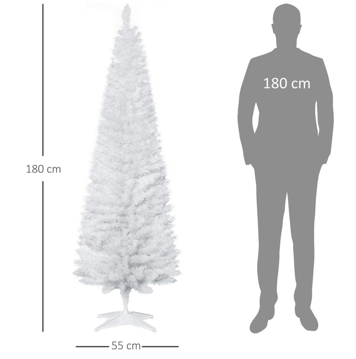 WEIHNACHTSBÄUME 55/55/180 cm weiß aus Kunststoff mit Ständer - Weiß, Kunststoff (180cm) - OKWISH