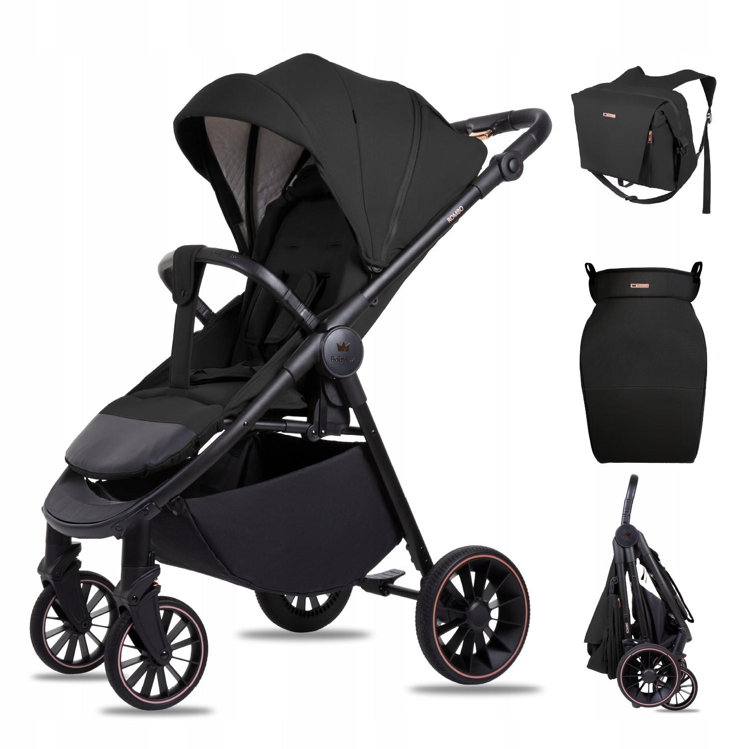 BUGGY Rombo, Klein und Leicht, Teleskopische Führung, Kompakt Faltbar, Wickeltasche, Reisetasche - Schwarz, Textil/Metall (58/98cm) - BabyLux
