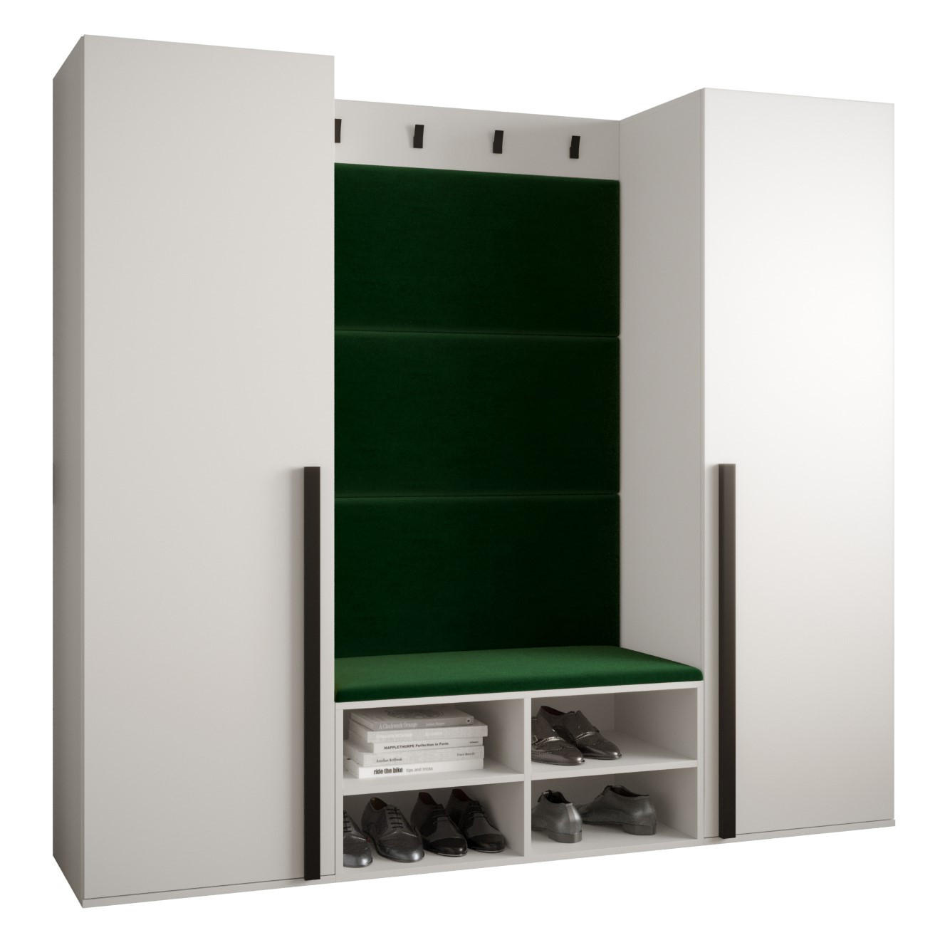 Möbel Kryspol Garderoben-Set Weiß, Waldgrün 184x184x42 cm