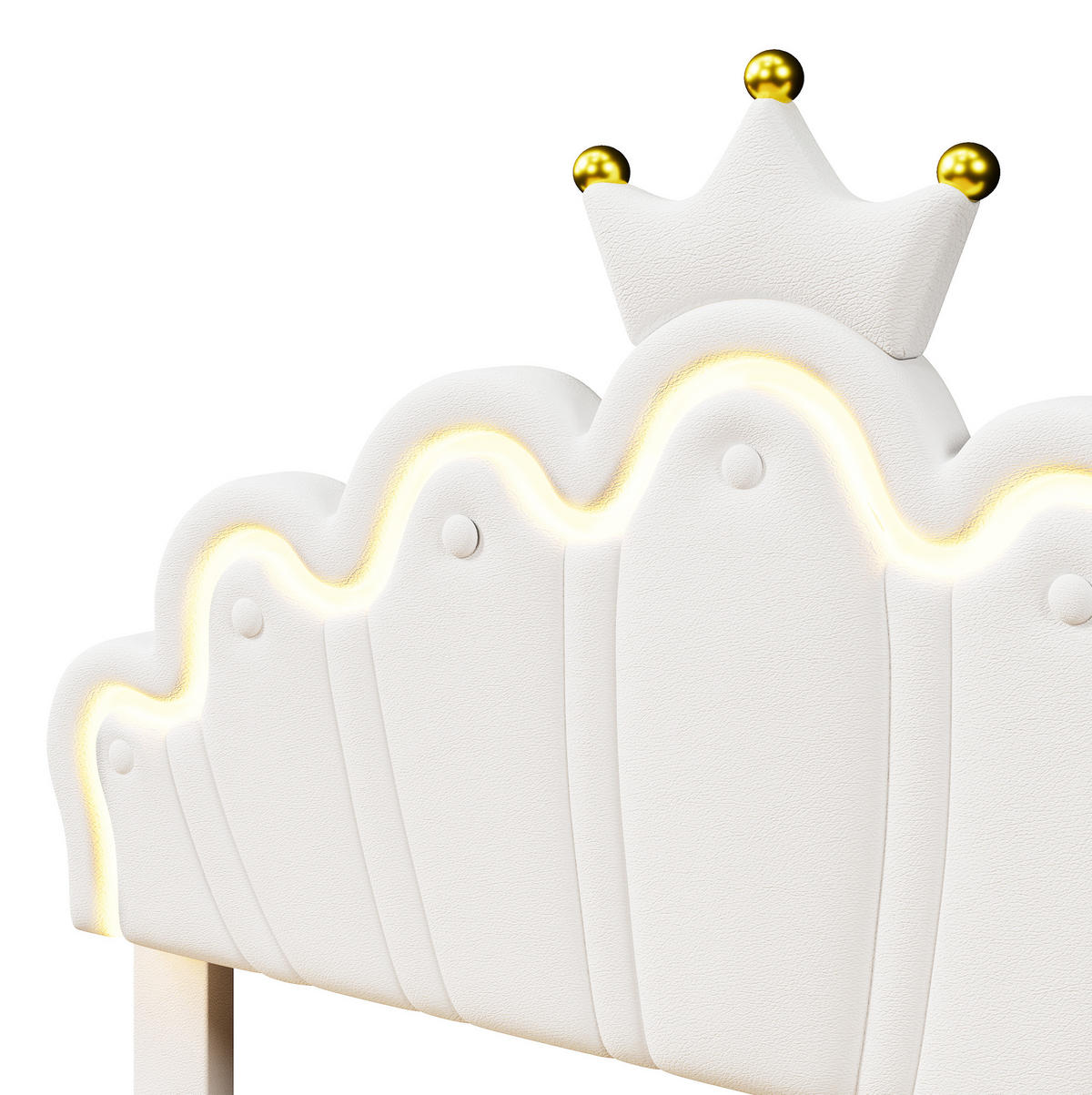KINDERBETT 140/200 cm in Weiß mit LED-Licht, 2 Schubladen und verstellbarem Kopfteil - Weiß, Leder (140/200cm) - BEAOK