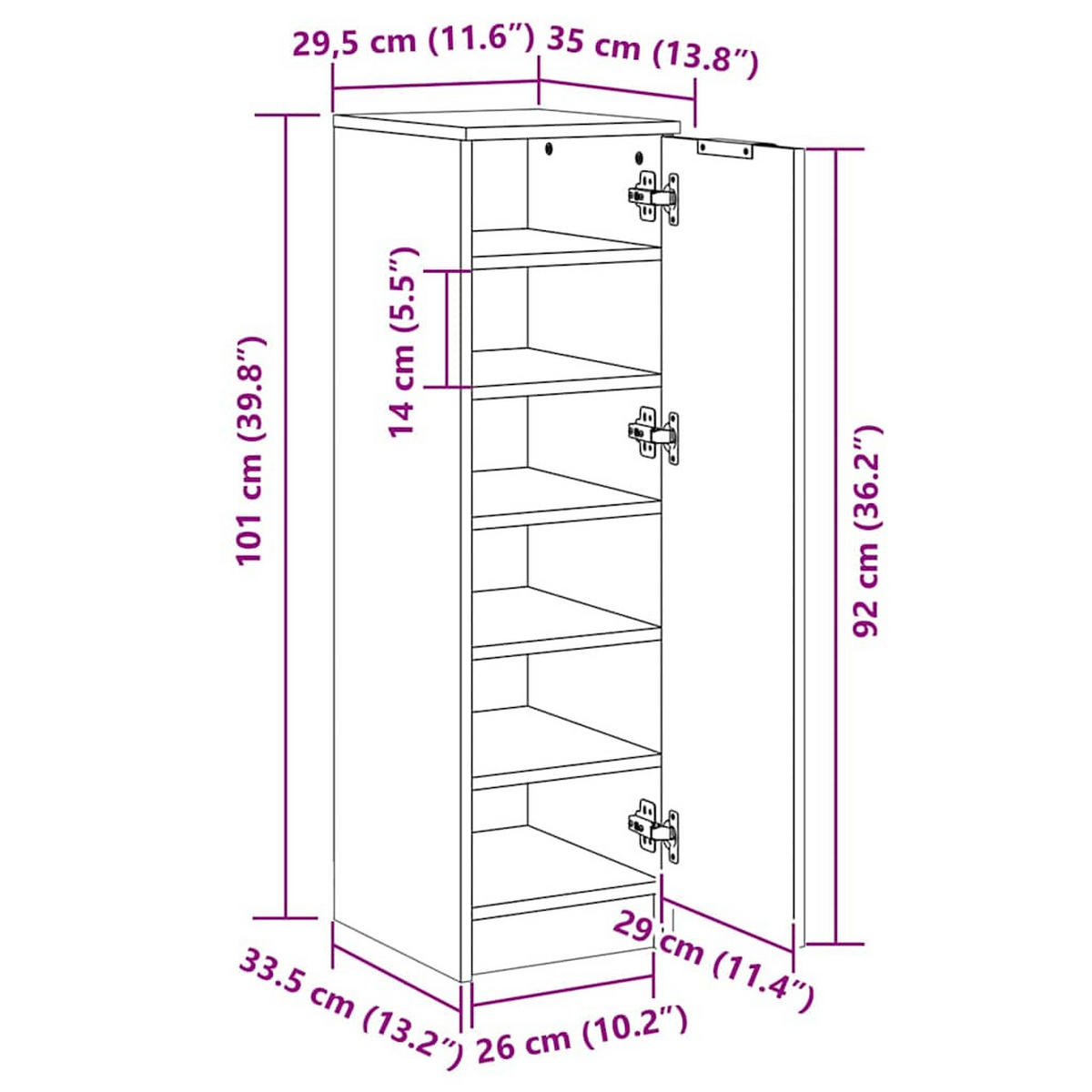 SCHUHSCHRANK mit 6 Fächern, 30/35/100 cm, aus Holzwerkstoff, Sonoma-Eiche - Braun, Holz (35/100/30cm) - vidaXL