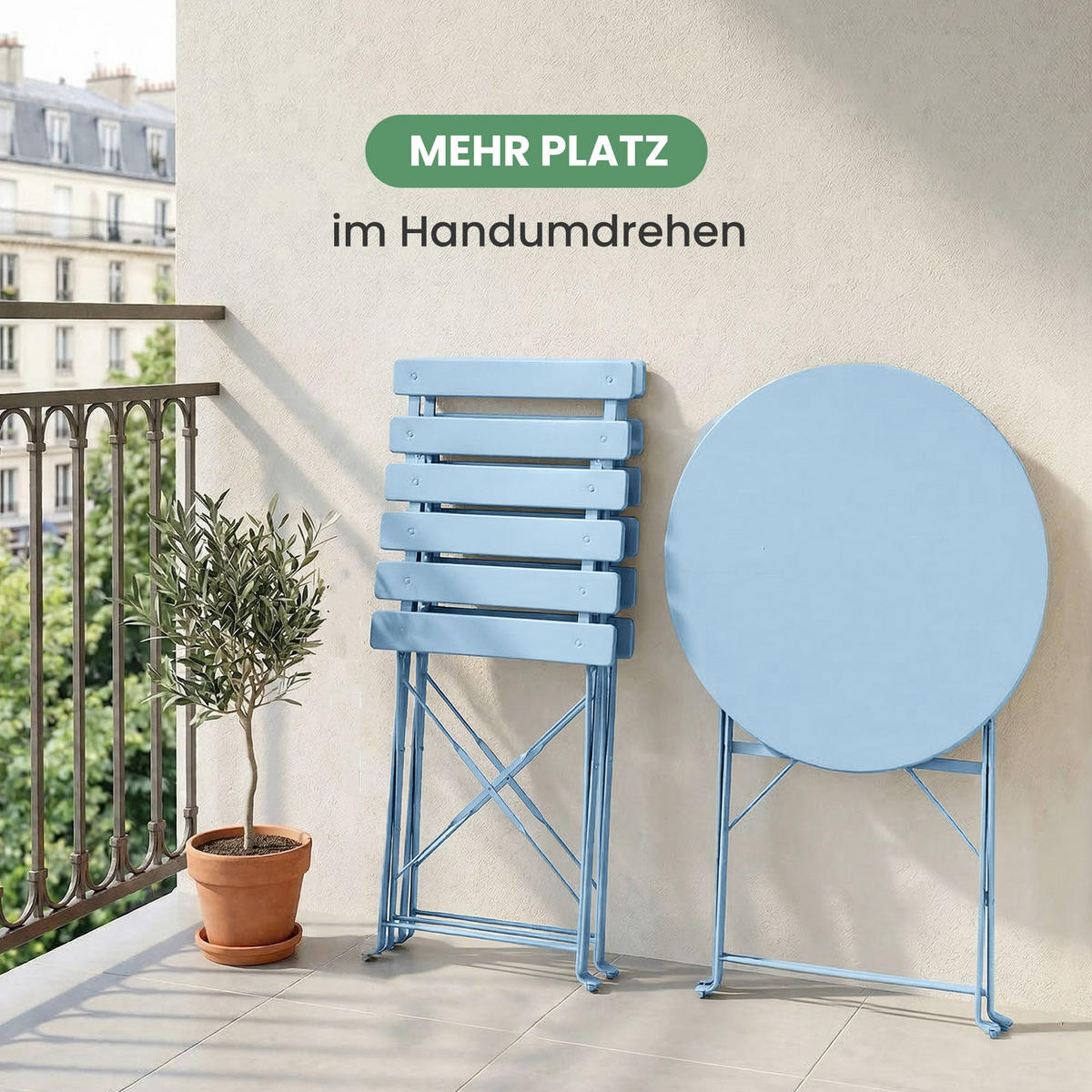 BALKONSET 3-er Set Metall Blau - Blau, Metall - Akord