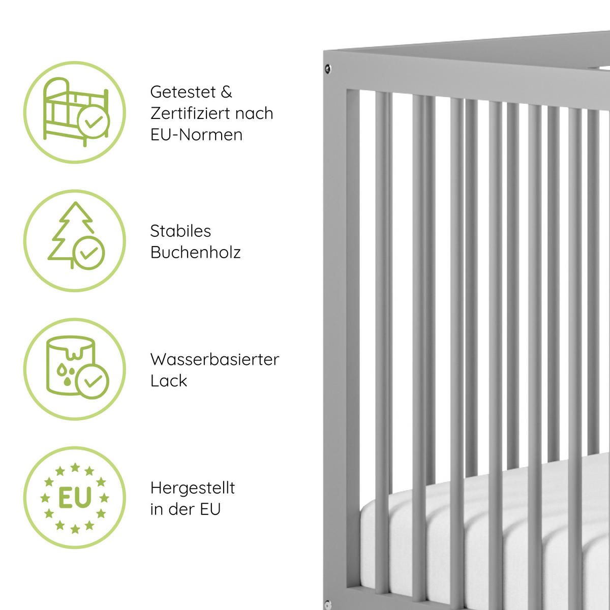 BABYBETT 70x140 cm in Grau - Grau, Holz (70/140cm) - Kids Collective