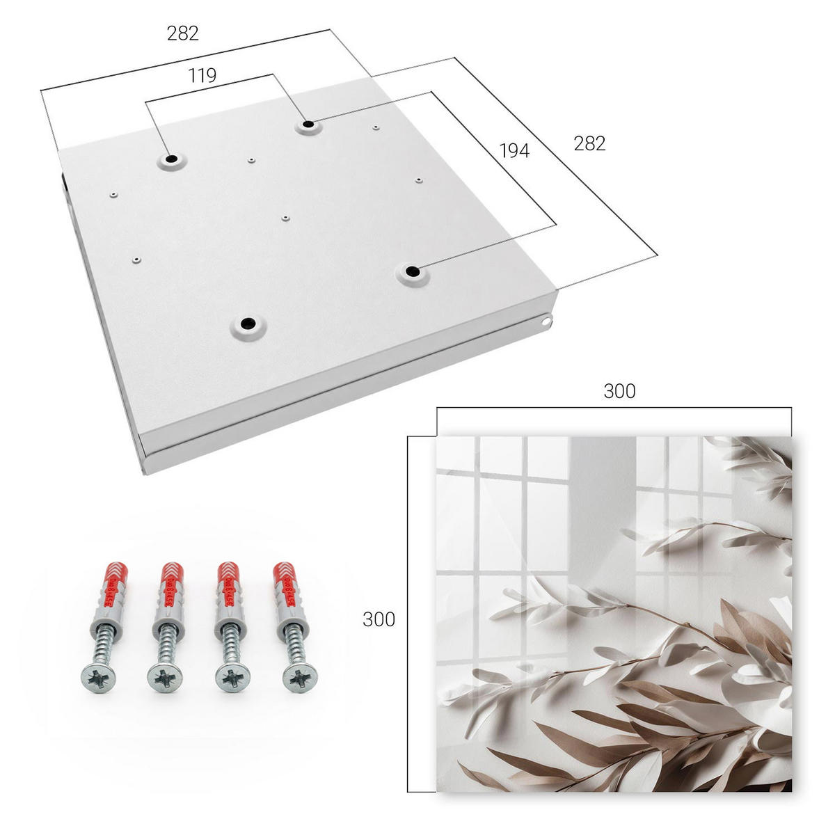 SCHLÜSSELBOX Weiß 30x30 cm – Türöffnung nach rechts - Blätter der Eleganz - Weiß, Metall (30/30/5cm) - TULUP