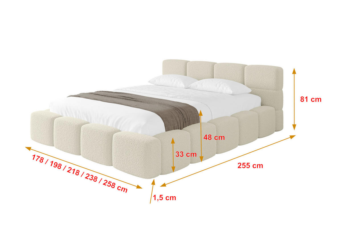 POLSTERBETT mit Bettkasten und Lattenrost, Bett mit Matratze H3/H4, Kopfteil, Boxbett, Doppelbett mit Stauraum - NATA-v1 160x200 Beige - Beige, Holzwerkstoff/Textil (160/200cm) - ALTDECOR