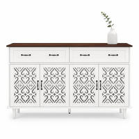SIDEBOARD in Weiß Kommode mit 4 Türen, 2 Schubladen, geschnitzten Fronten und verstellbaren Einlegeböden, B150/T40/H90cm - Weiß, Holzwerkstoff/Metall (150/90.3/40cm) - STILVORA