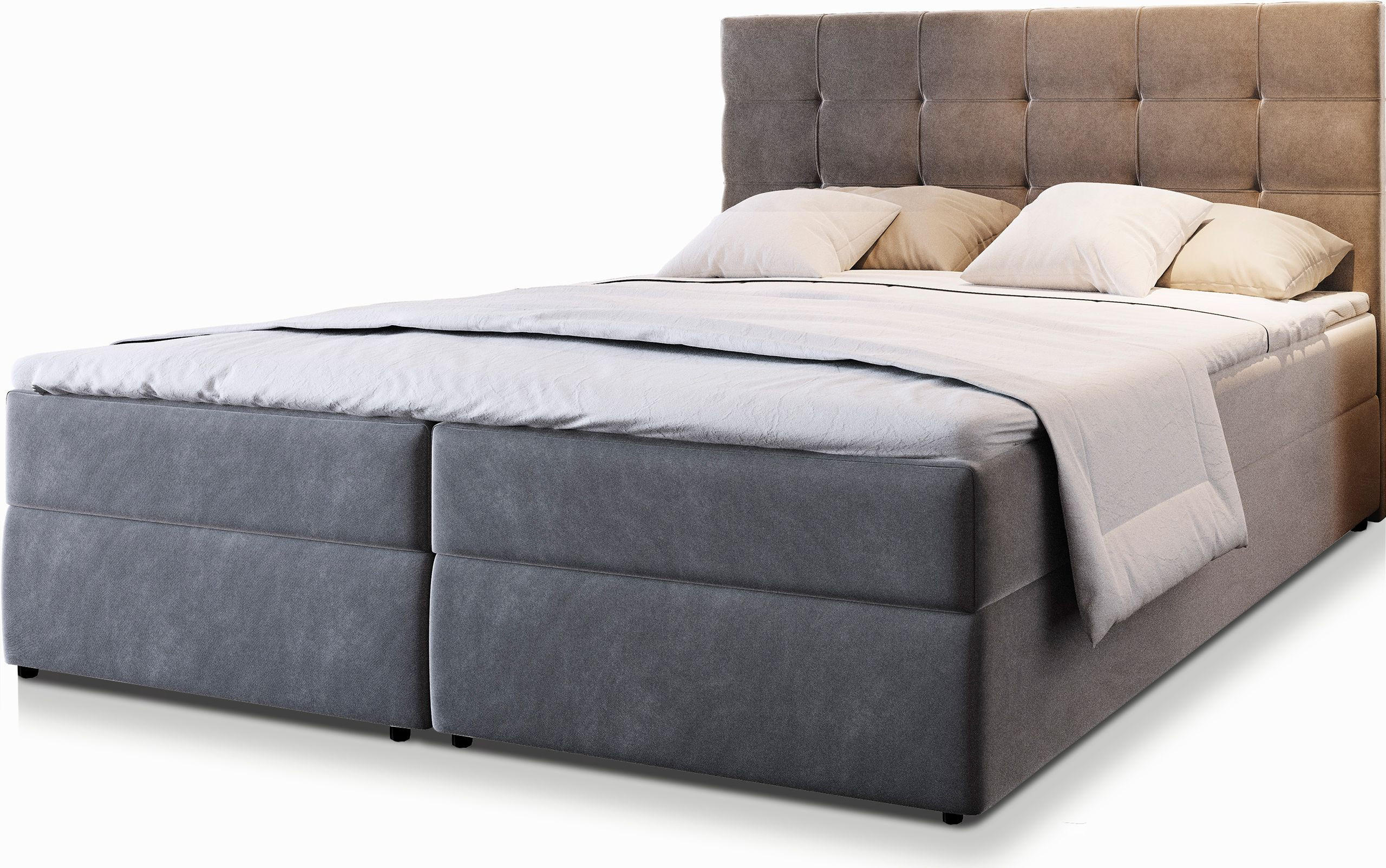 BOXBETT GLOS 180x200 cm mit Matratze und Topper - Grau - Grau, Holz (180/200cm) - MASSENO