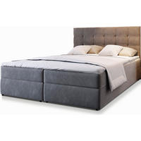 BOXBETT GLOS 180x200 cm mit Matratze und Topper - Grau - Grau, Holz (180/200cm) - MASSENO
