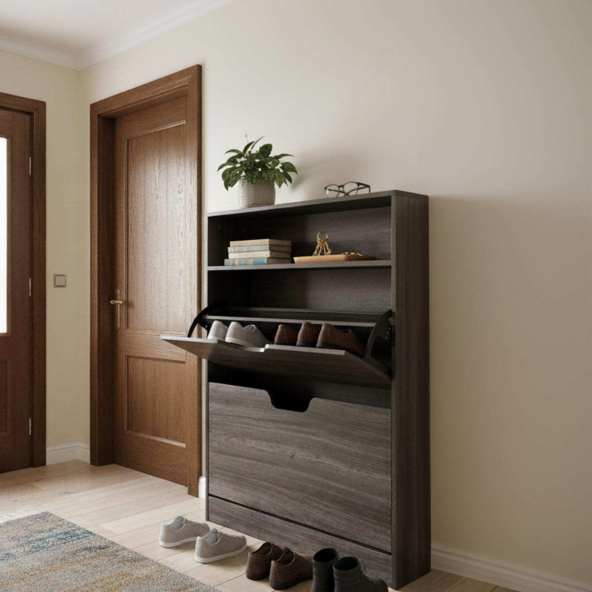 SCHUHSCHRANK - Grau, Holzwerkstoff/Kunststoff (80/102/24cm) - Relaxdays