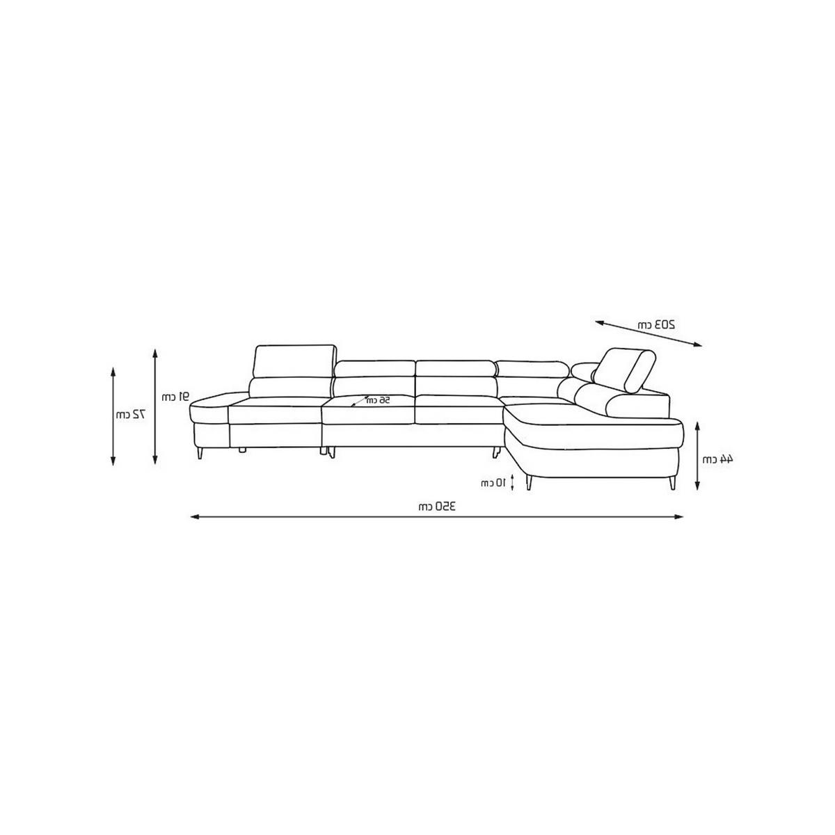 ECKSOFA PRIAM MAXI L-Form mit Schlaffunktion & Bettkasten, 6-Sitzer, 350cm, Verstellbare Kopfstützen Ottomane rechts - Beige, Holz/Textil (350/203cm) - Muffo