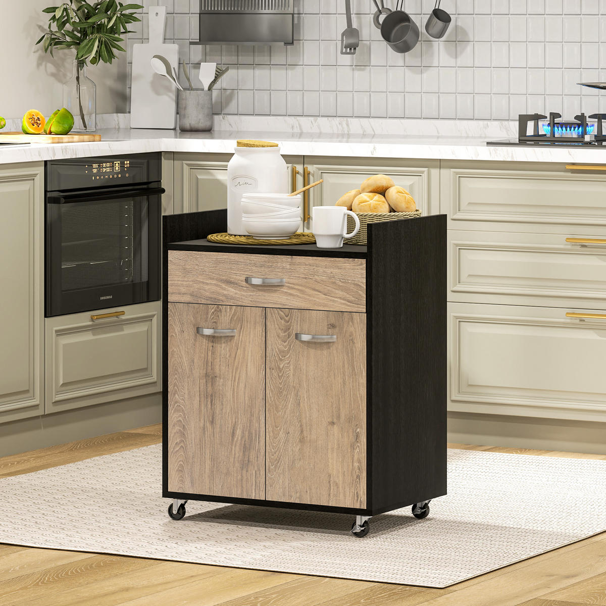 SERVIERWAGEN DE-17128 Schwarz - Schwarz, Holzwerkstoff (40/77/60cm) - ComfortXL