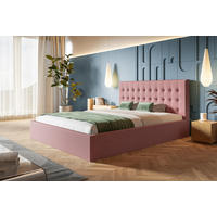 BETT 140x200 - Polsterbett mit Bettkasten und Holzrahmen - Modern Betten - Weicher Jasminstoff - Kollektion Rio, Rosa - Pink, Holz/Textil (140/200cm) - Alpi-Möbel
