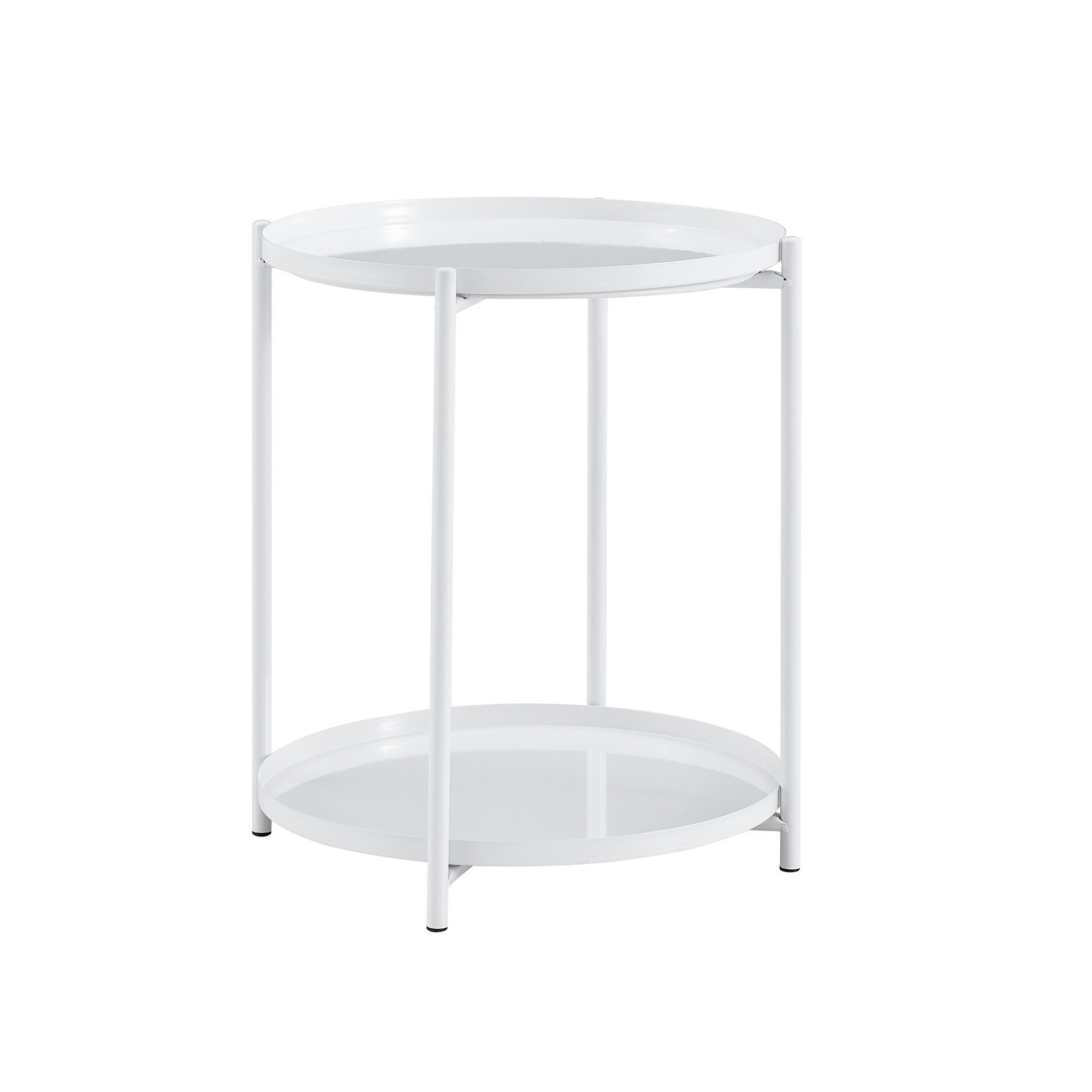 BEISTELLTISCH DE-37346 2-etagig rund mit Metallrahmen und Ablage Weiß - Weiß, Metall (42/42/52cm) - ComfortXL