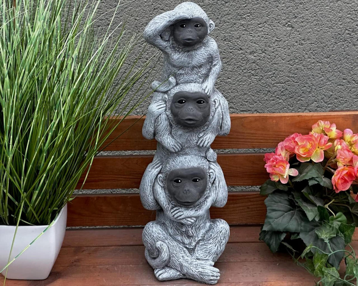 STEINFIGUR 3er Affenbande Affen frostfest - Grau, Stein (15/48/15cm) - stoneandstyle