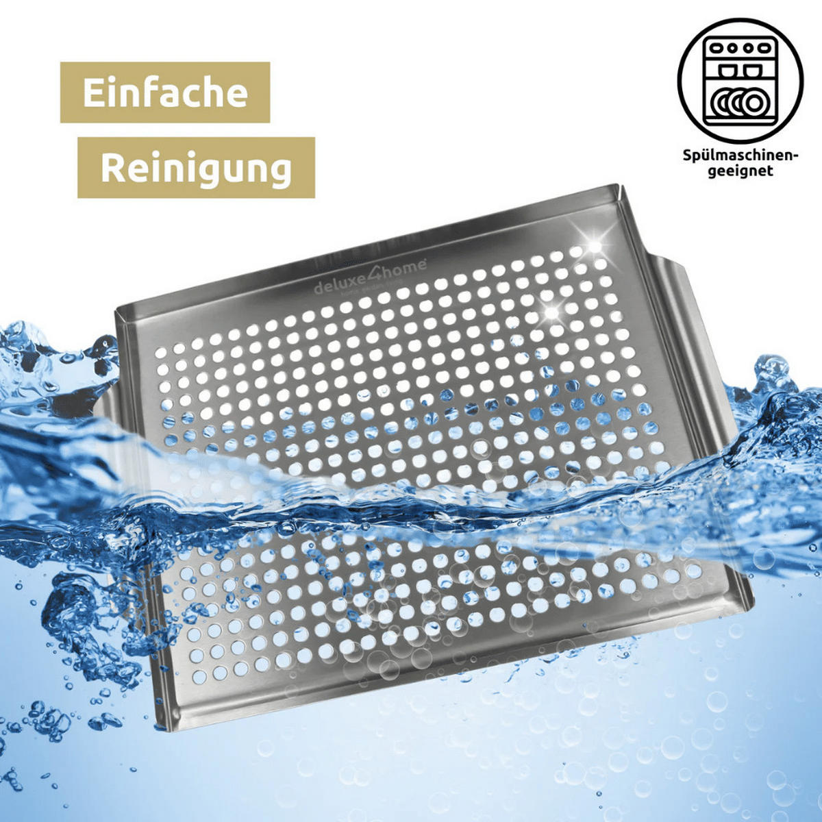 GRILLSCHALE Edelstahl 30x40cm Grillplatte mit Löcher - Silberfarben, Metall (30/40/3cm) - DELUKE