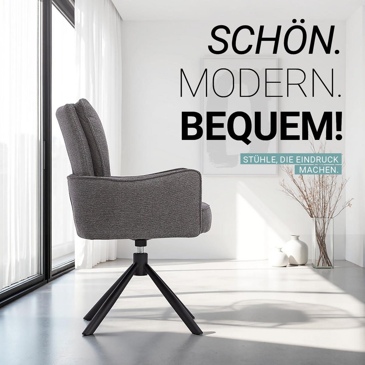 ARMLEHNENSTUHL in Anthrazit 6 Stück drehbar - Anthrazit, Textil (59/94/64cm) - Homestyle4u