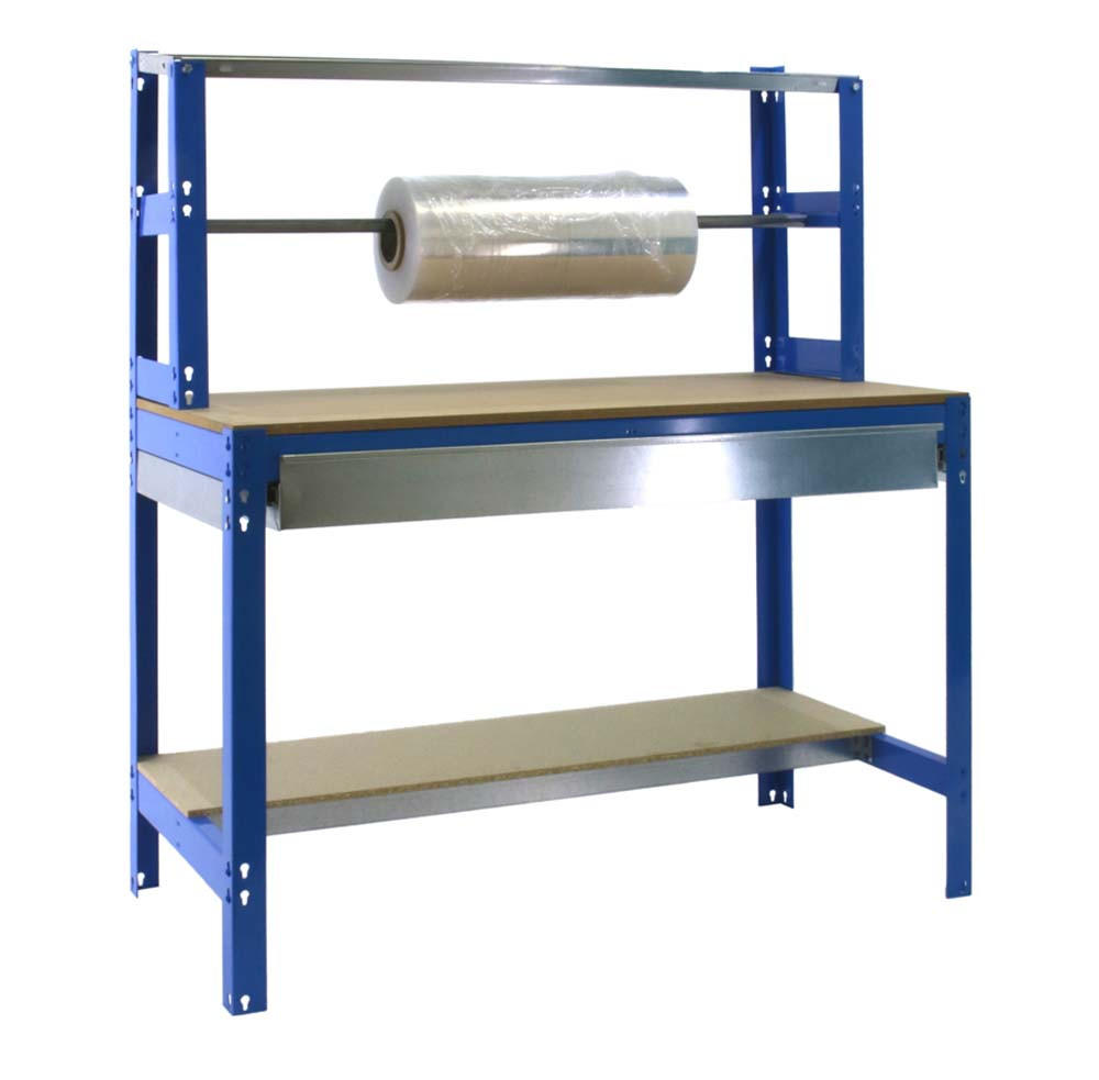 PACKTISCH BUFFALO mit Schubfach | HxBxT 84x90x76cm | Traglast 400kg | Blau - Blau, Metall (90/84/76cm) - PROREGAL