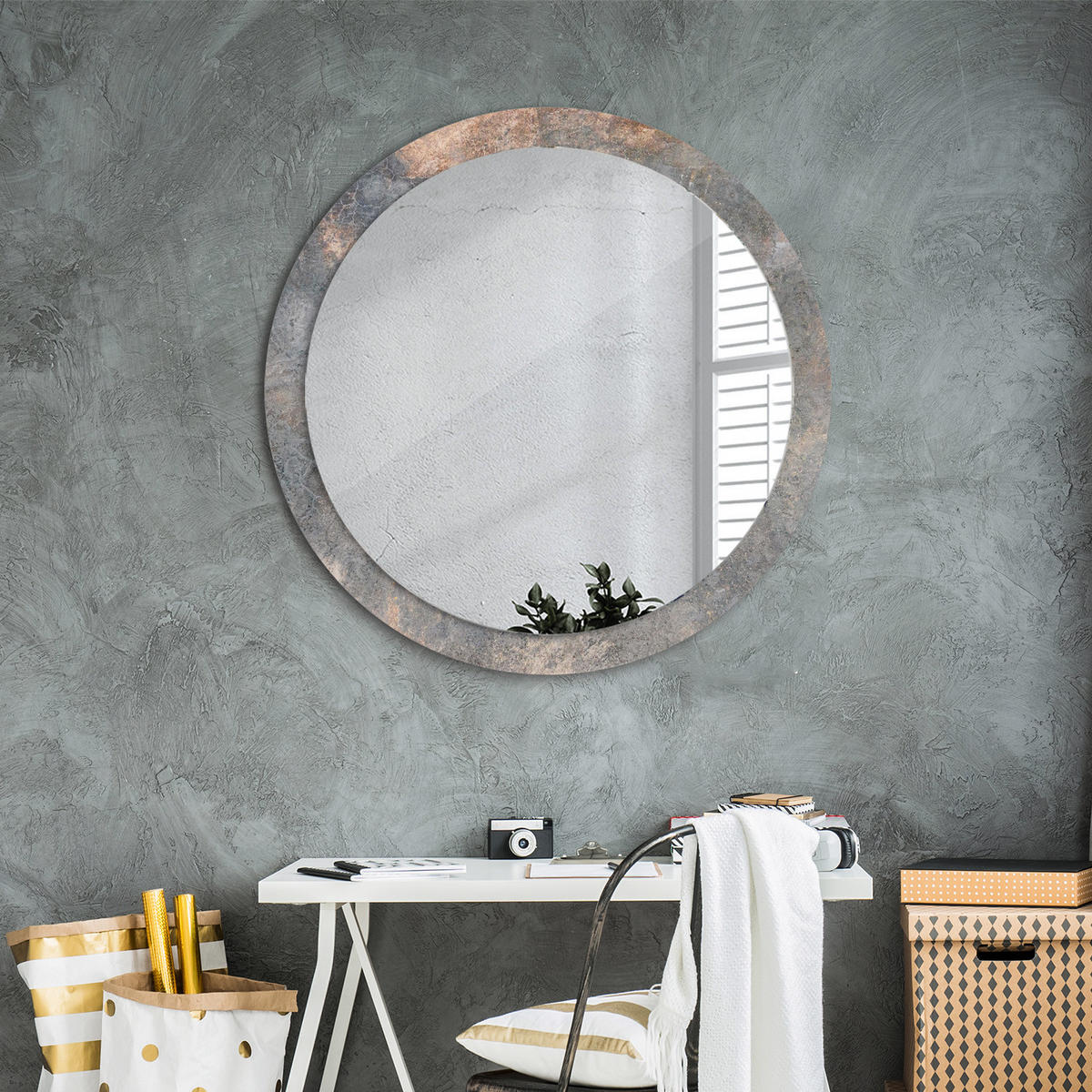 SPIEGEL Ø90 cm Rund mit Aufdruck - Grau, Glas (90/90/0.4cm) - TULUP