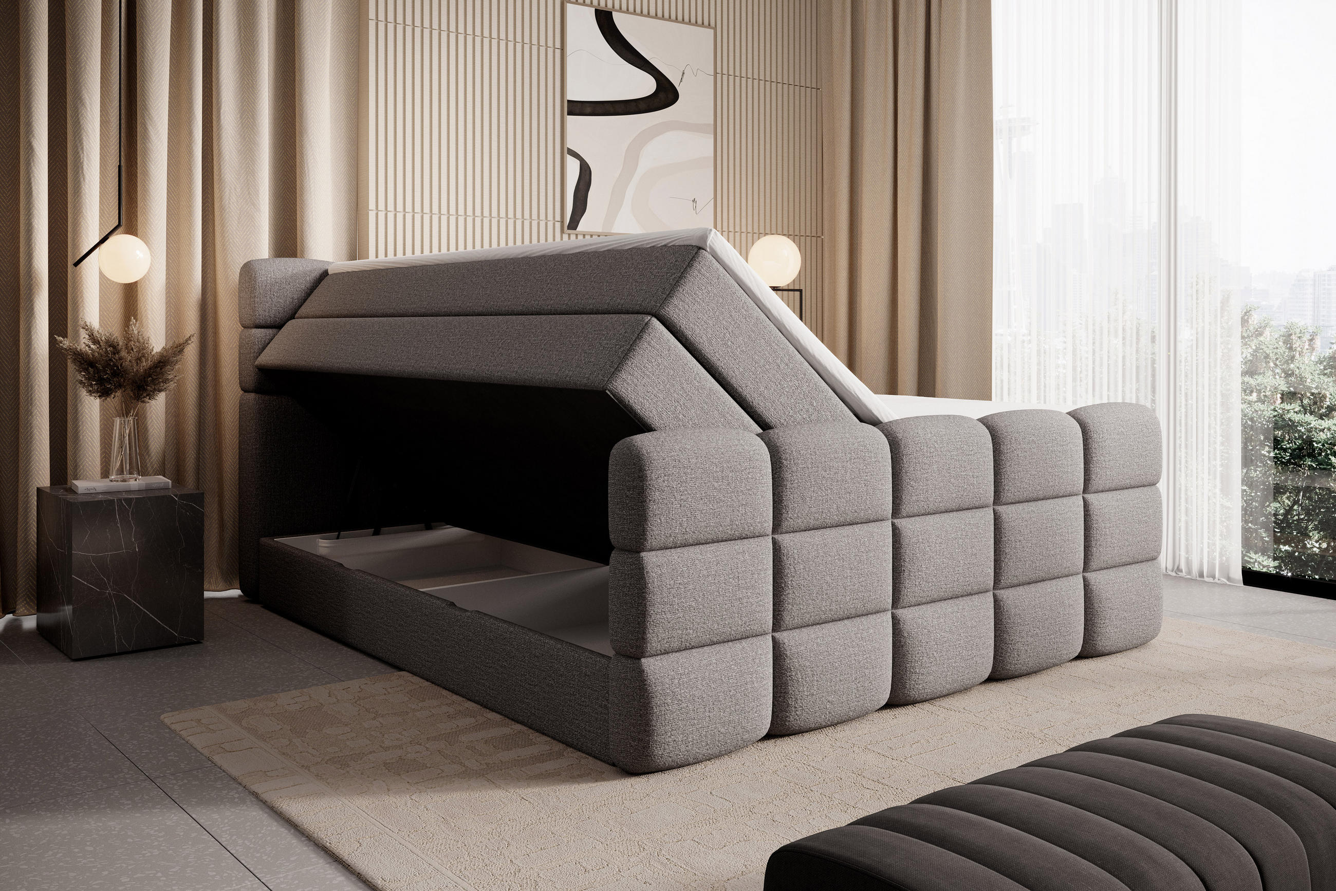 BOXSPRINGBETT Carenzo 2 anthrazit 200/200 cm H2/H3 mit Premium Topper - Anthrazit, Textil (200/200cm) - wonello