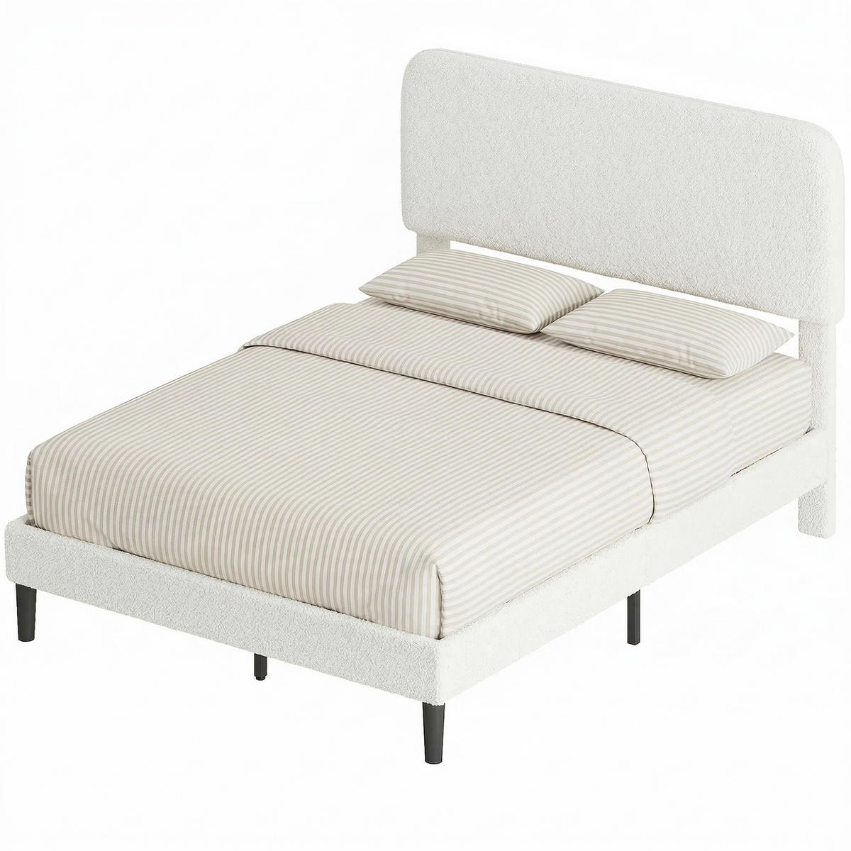 BETT 140x190 cm DE-14666 mit verstellbarem Kopfteil & Teddyvelours Weiß - Weiß, Metall (140/190cm) - ComfortXL