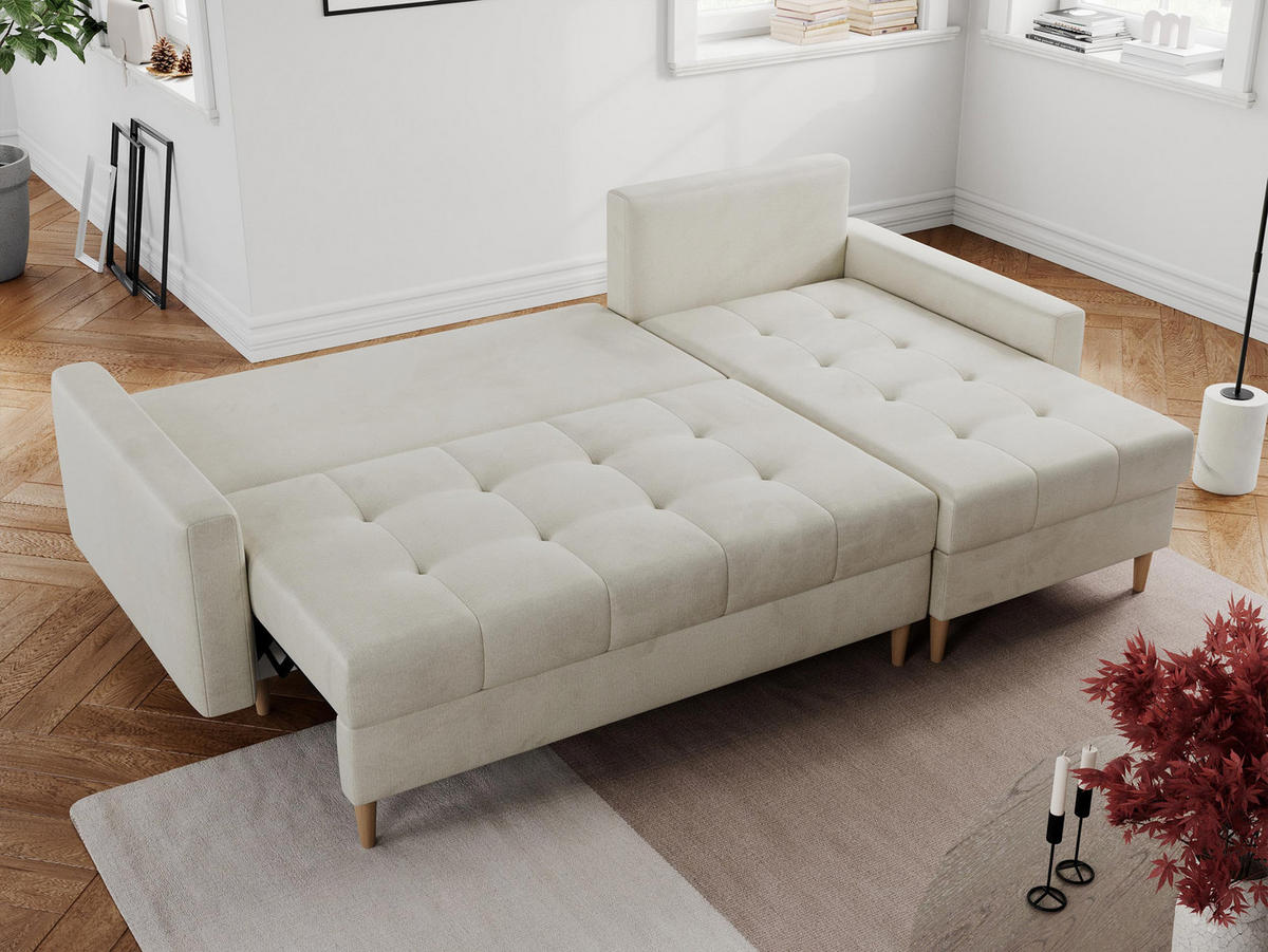 ECKSOFA Colin Velvet Beige - Beige/Braun, Holz/Textil (220/140cm) - MKS