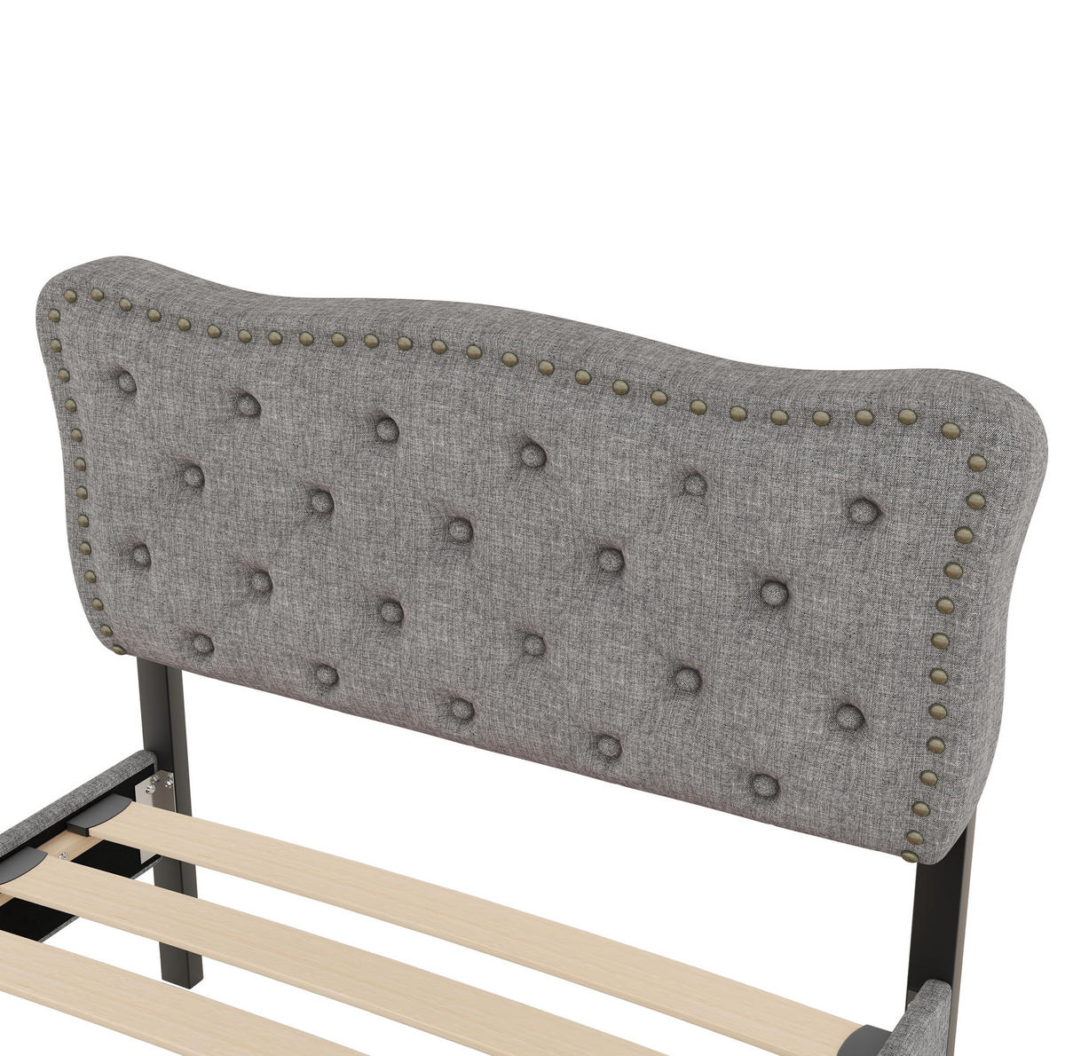 POLSTERBETT aus Leinen und MDF 90x200 cm in Grau mit 2 Schubladen - Grau, Textil (90/200cm) - Modfu