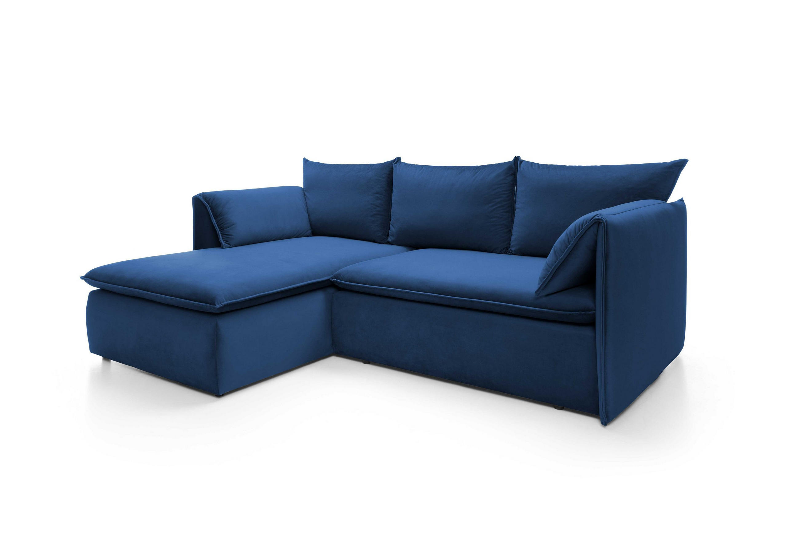 ECKSOFA PREGIO Blau Plüsch-Stoff mit Schlaffunktion - Blau, Holz (230/166cm) - MASSENO