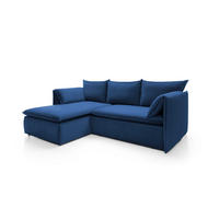 ECKSOFA PREGIO Blau Plüsch-Stoff mit Schlaffunktion - Blau, Holz (230/166cm) - MASSENO