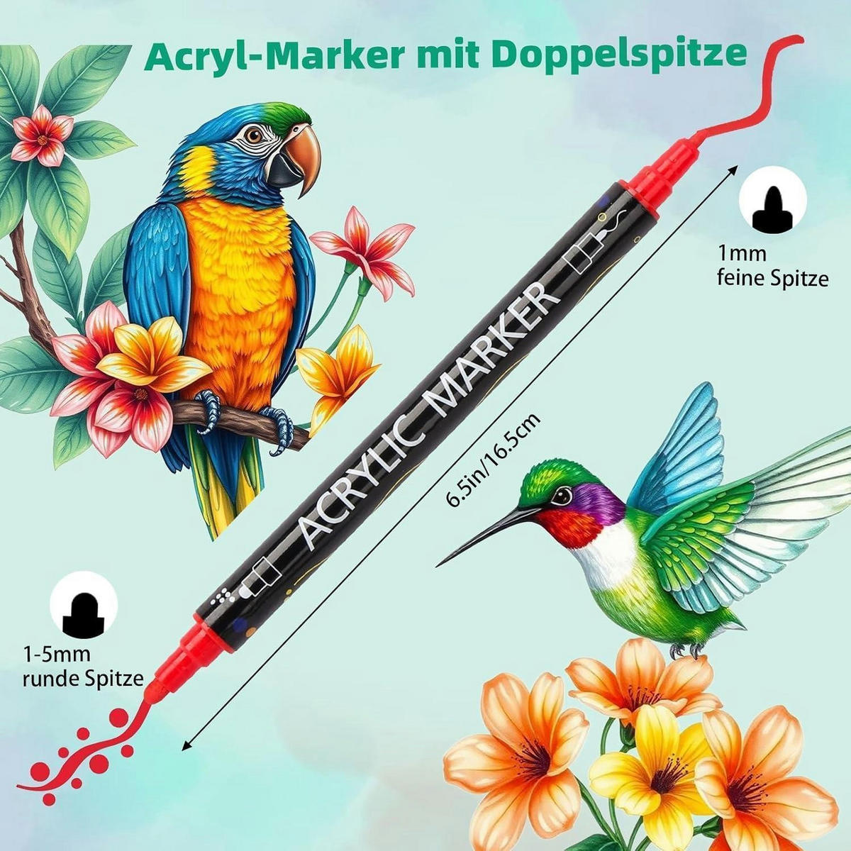 ACRYLSTIFTE Set 48 Farben Doppelspitze Wasserfest - Multicolor, Kunststoff (1/1/16.5cm)