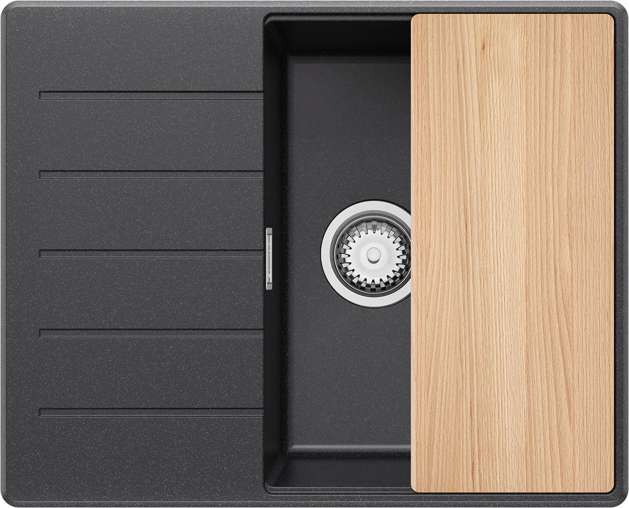 SPÜLBECKEN Kopenhagen, 2-er set Anthrazit 62/50 cm 1 Becken + Ablauf-Set + Schneidebrett ab 45er Unterschrank - Chromfarben/Anthrazit, Kunststoff (62/20/50cm) - Primagran