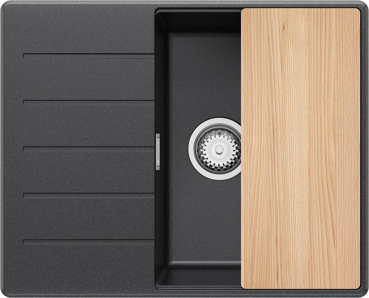 SPÜLBECKEN Kopenhagen, 2-er set Anthrazit 62/50 cm 1 Becken + Ablauf-Set + Schneidebrett ab 45er Unterschrank - Chromfarben/Anthrazit, Kunststoff (62/20/50cm) - Primagran