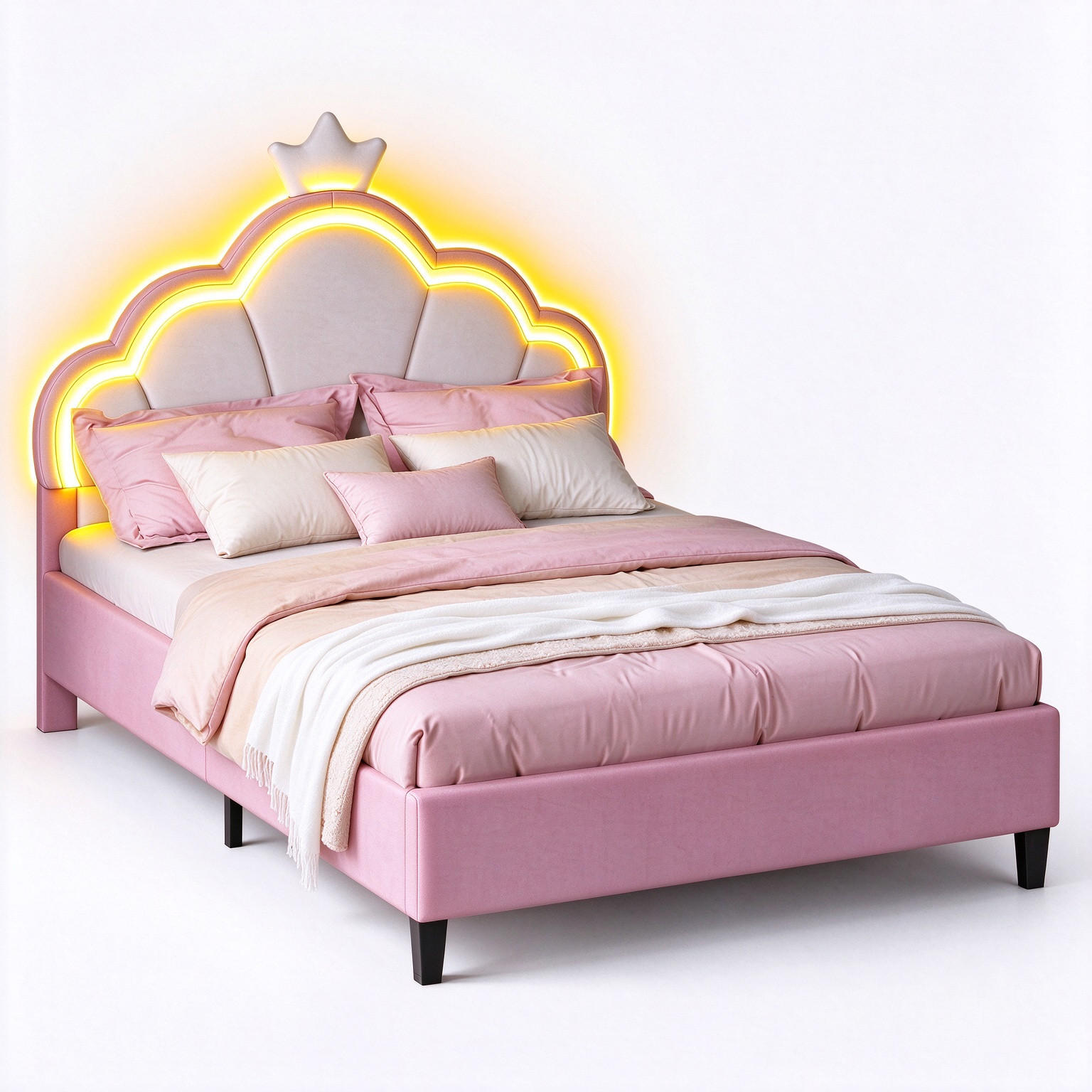 KINDERBETT 140/200 cm, in Rosa Flanell, Lattenrost, Verstellbares Kopfteil - Pink, Holz/Textil - BPKADHY